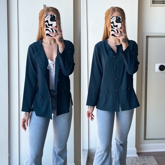 90s Vintage Teal Geometric Lightweight Shirt Jacket- Size 12P - Picture 3 of 10